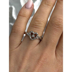 925 Sterling Silver White Colorless Topaz Heart Ring Size 7